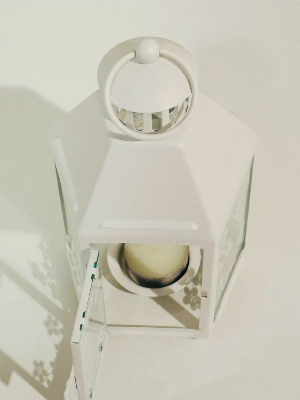 IKEA White Metal & Glass Hexagon Lantern Tealight Candle Holder